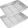 1 Set of Stainless Steel Baking Tray and Net Tray Set Biscuit with Cooling Rack Toaster Oven Tray Accessory 23*17.5cm