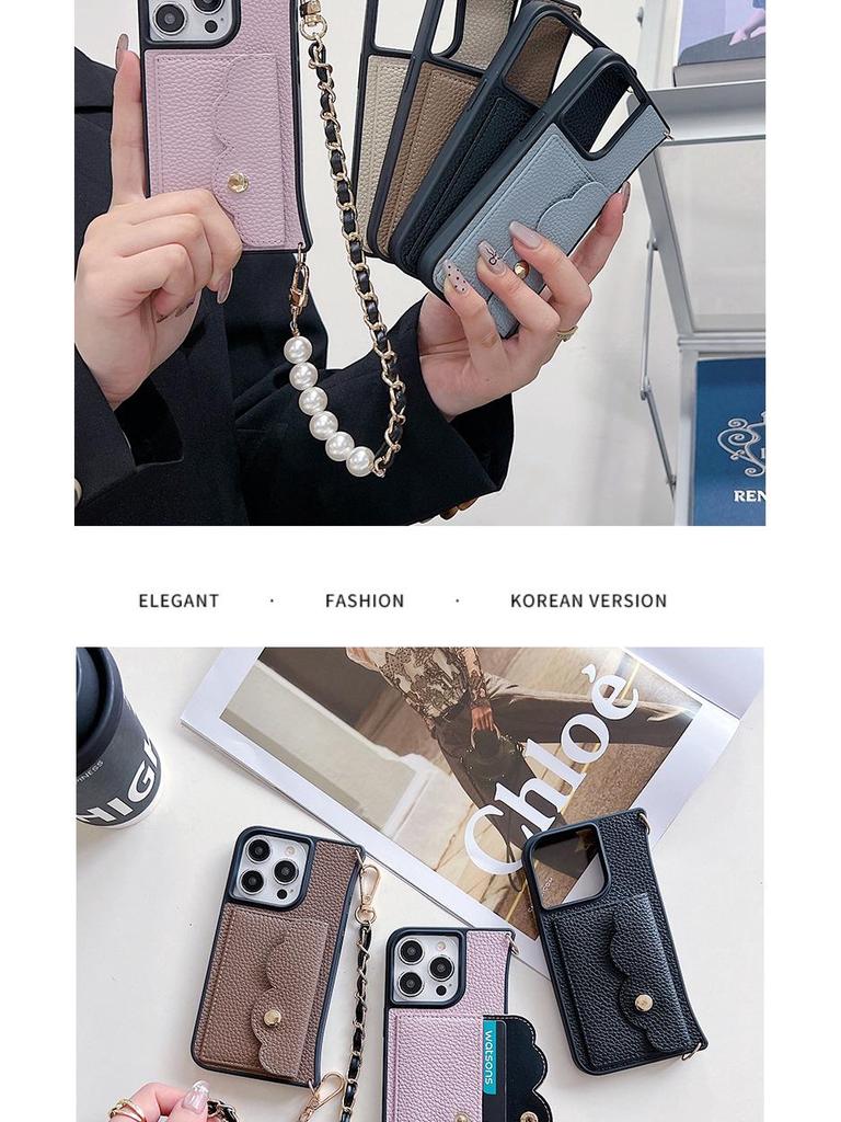 Чехол-ремешок через плечо для iPhone 15/16 Pro Max с отделением для карт и защитой от падений из кожи