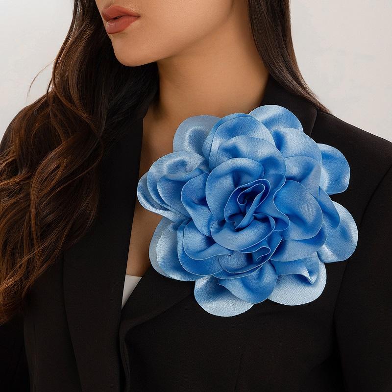 1 шт., броши в виде цветка камелии, свадебные броши, брошь-клипса в виде утконоса, брошь на плечо, двойное назначение, атласная ткань, 19,5 см