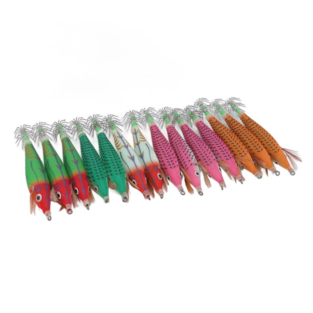 14PCS Luminous Squid Hook Lure Double Row Hooks Artificial Shrimp Lure Squid Jig Saltwater Fishing
