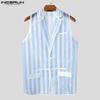 INCERUN Men Lapel Sleeveless Buttons Striped Transparent Mesh Sheer Waistcoats