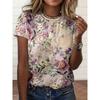 Женская модная футболка Масляный цветочный узор Модная футболка с коротким рукавом с круглым вырезом Топ Повседневная футболка с коротким рукавом