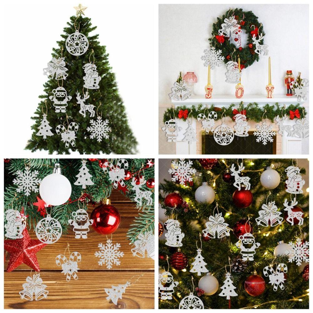 24pcs Creative Christmas Decoration Tags Silver Hanging Ornament Christmas Tree Pendant New Year