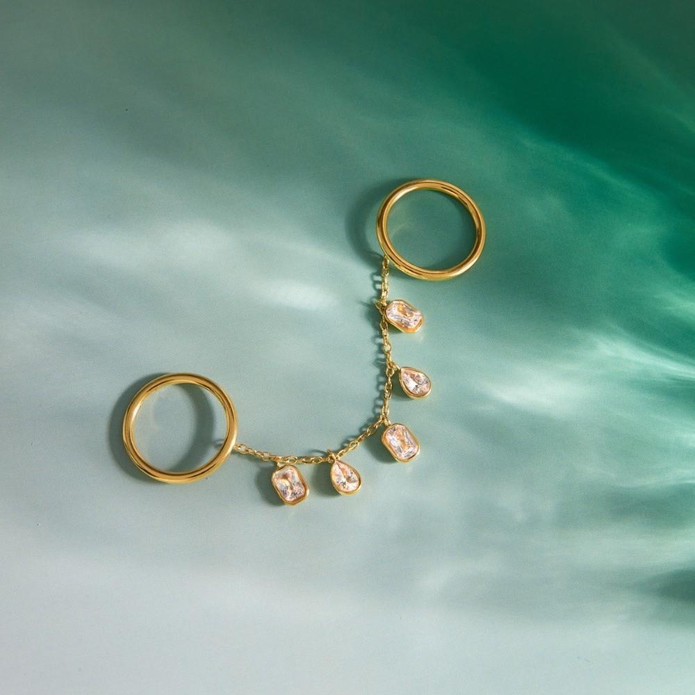 Gold Color Cubic Zirconia Rings Drop-shaped Gothic Style Rings Tassel Pendant Rings Jewelry