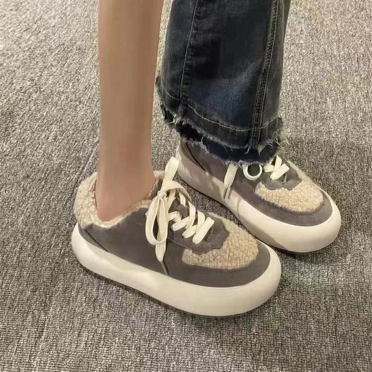 Осень-зима 2024 года. Самые продаваемые высококачественные новые туфли на толстой подошве из меха и теплые повседневные туфли. Кроссовки.