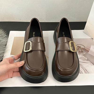 Черные кожаные туфли на толстой подошве. Новые осенние настоящие кожаные мокасины. Женская обувь. Японские туфли Мэри Джейн в стиле преппи.