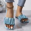 2025 Large Size Flat Slippers New Summer Fashion Pleated Sandals Square Head Slippers Spot Women's Shoes