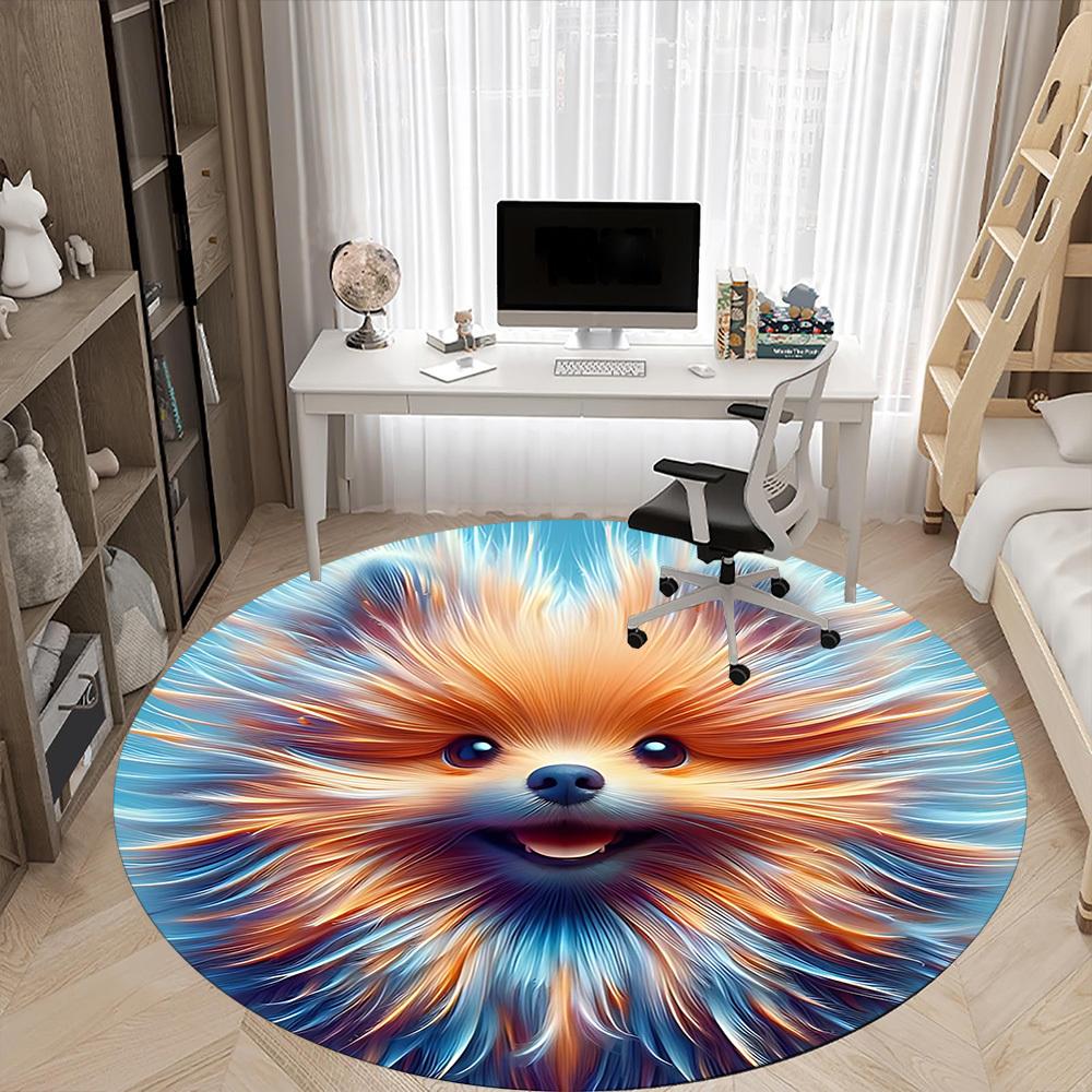 1pc Pomeranian Art Carpet for Office Non-Slip, Round Carpet, Soft & Comfortable, Carpet for Office, Round Floor Mat yy251225100