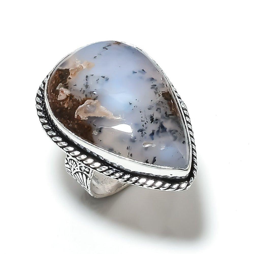 Dendrite Opal Gemstone Handmade 925 Sterling Silver Jewelry Ring Size 10 d7R38