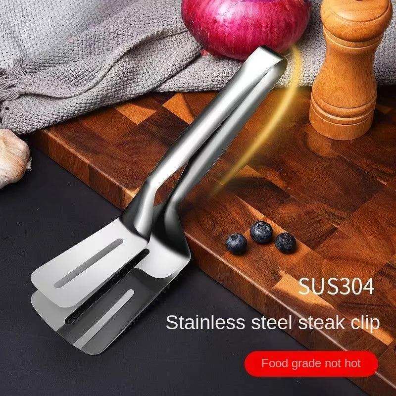 Food Grade 304 Stainless Steel Tong Non-Slip Grip Heat Resistant Fish BBQ Multi-Purpose Kitchen Turner Tool