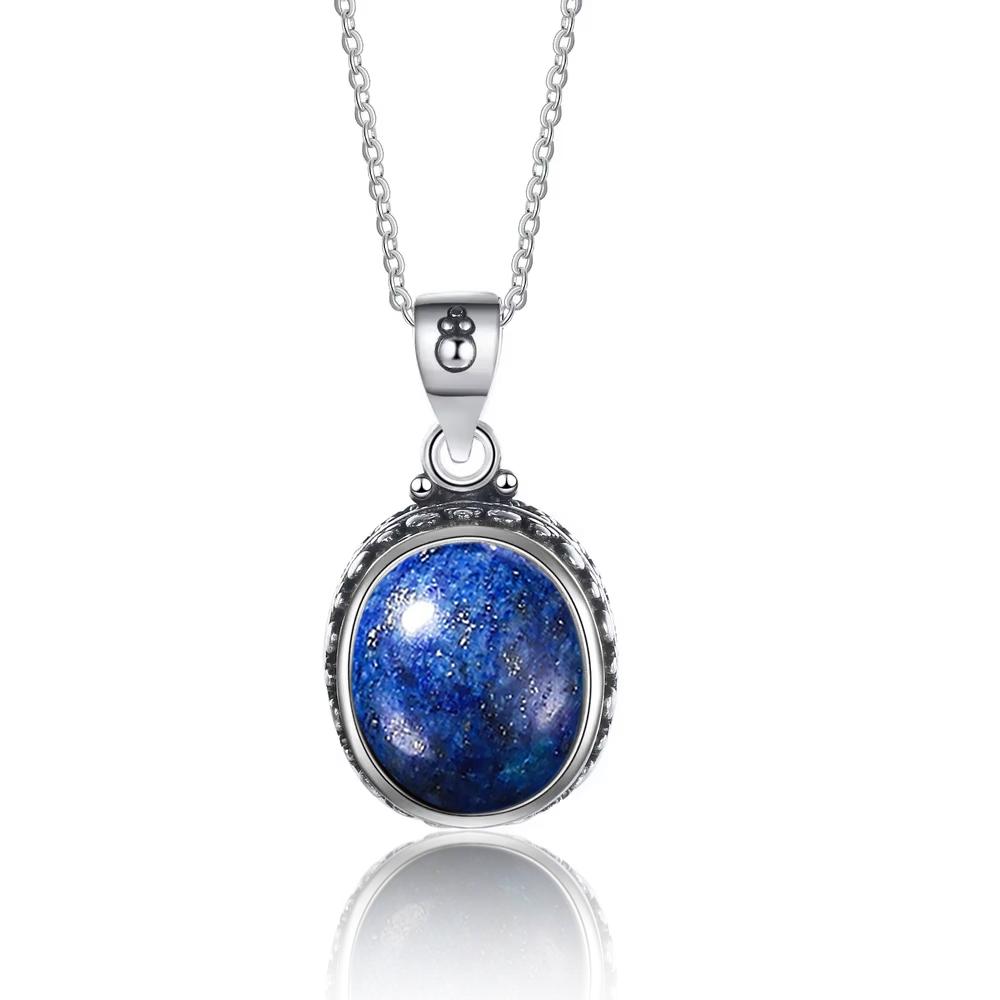 925 Sterling Silver Vintage Natural Labradorite Pendants Moonstone Oval 10*12MM Natural Stone Necklaces Gifts for Women Men