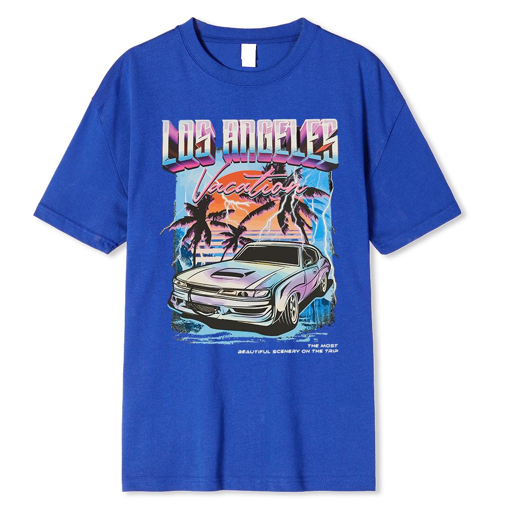 Los Angeles Vacation Printing Men Tshirt Oversized Loose Clothes Street Cotton T Shirts Fashion T-Shirts