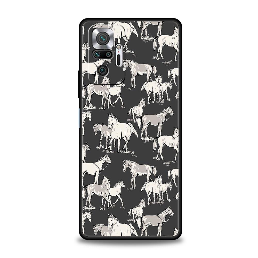 Чехол для телефона с изображением лошади, Арт Животные, Для Xiaomi Redmi Note 14 13 5G 10 11 12 Pro Plus 4G 14C 13C 12C 10C, Черный