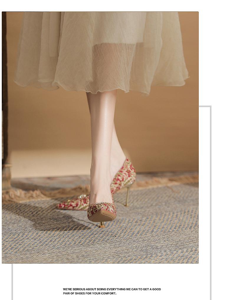2025 Red Xiuhe Rivet High Heels for Bridal Toasting - Women's Chinese Wedding Shoes