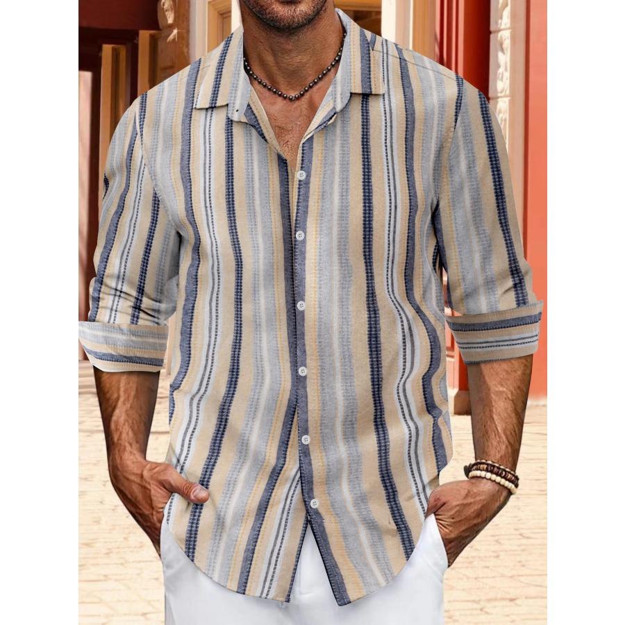 Европейский размер Топ Весна Осень Полосатые Рубашки Мужские Повседневные Рубашки На Пуговицах С Длинным Рукавом Воротник-Лапс