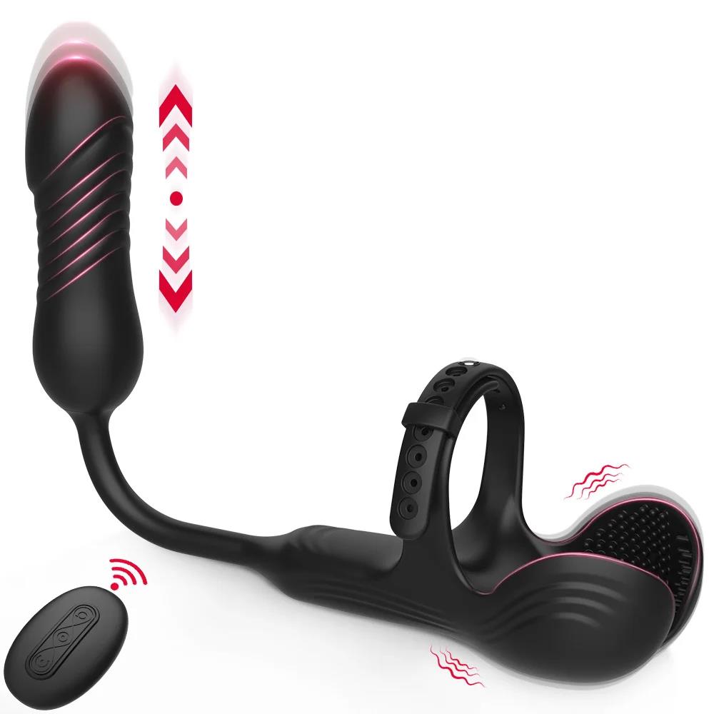 Vibrator Adult Sex Toys Automatic Thrusting Anal Plug Prostate Massager Wireless Remote Cock Ring Testicle Support For Men