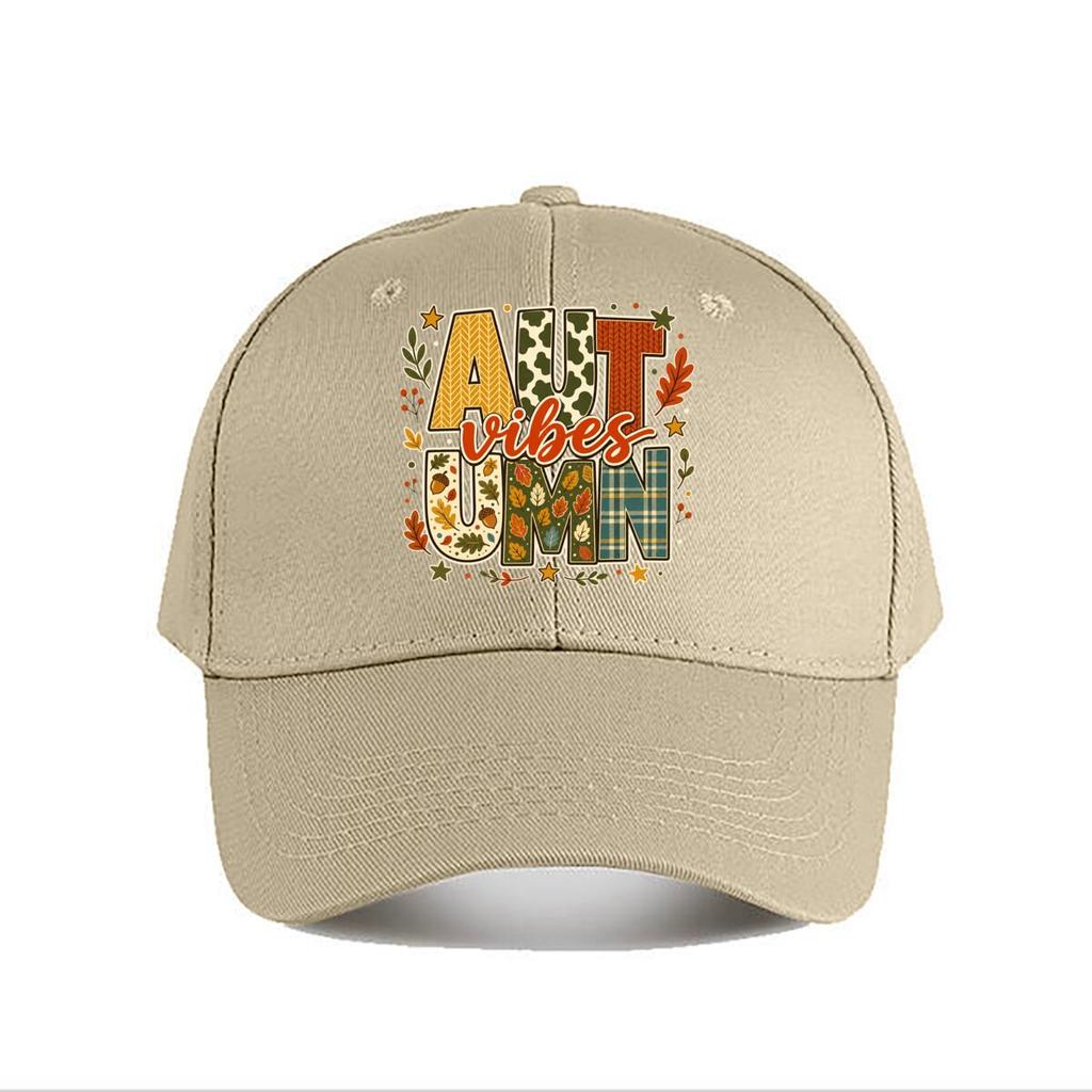 Autumn Vibes Pattern Mix Typography Baseball Cap Fashion Outdoor Sports Sunhat Unisex Snapback Cap Womens