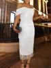 Off Shoulder Dress White Fringe Evening Party Outfits Elegant Women Birthday Wedding Large Size Cocktail Gowns Dresses