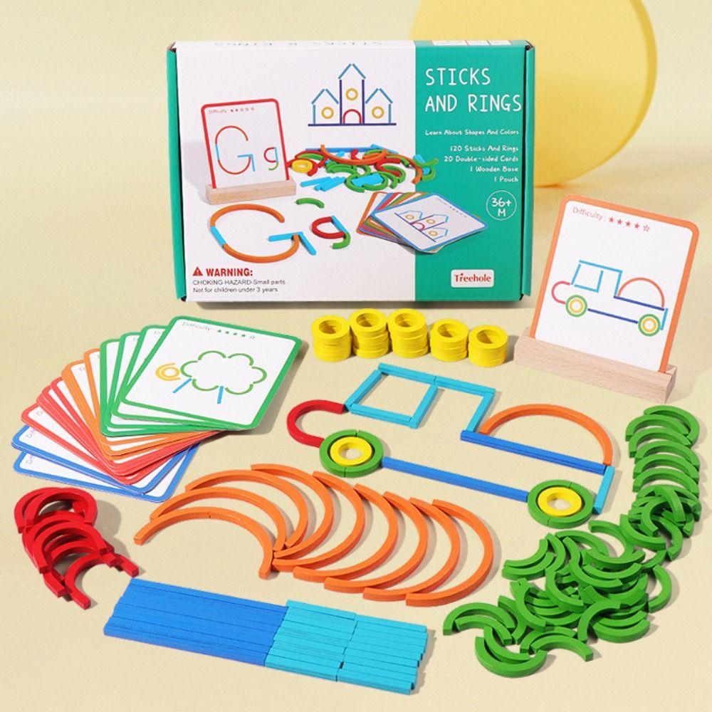 Intelligence Game Rings Puzzle Montessori Puzzle Sticks and Rings Wooden Game Toys Kids Gift