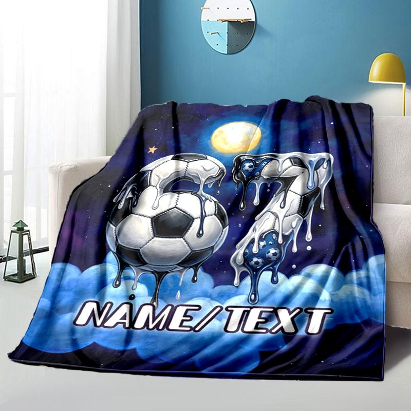 1PC Custom Name Soccer Dreams Moonlight flannel blanket versatile,all-season throw suitable for the living room,bedroom,camping,travel,and gift