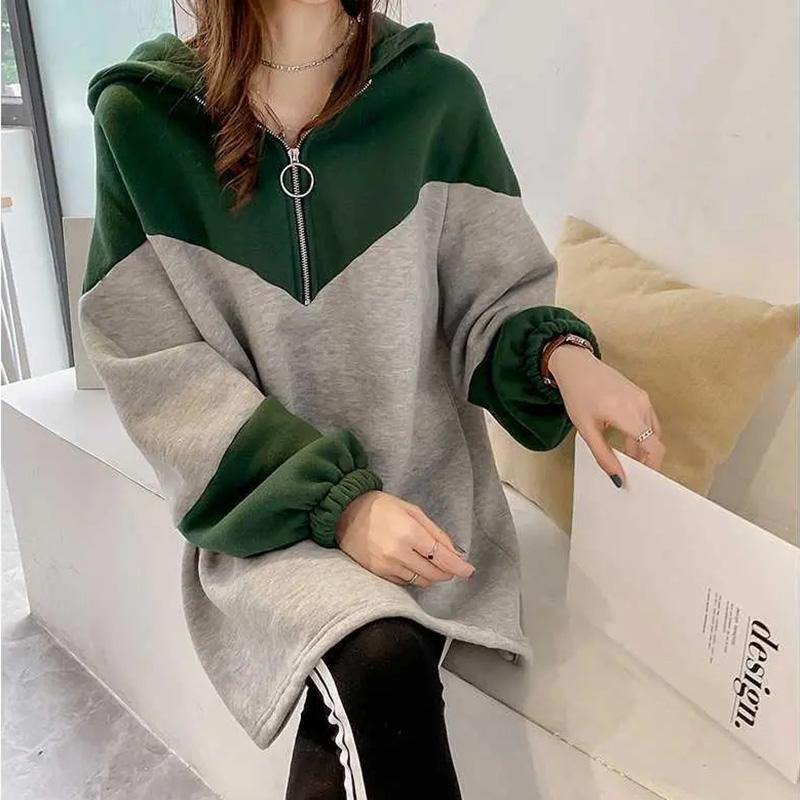 Plus Size Hooded Sweatshirt Autumn Thickened Warm Loose Mid-Length Sweatshirt Casual Comfortable Pullover Top