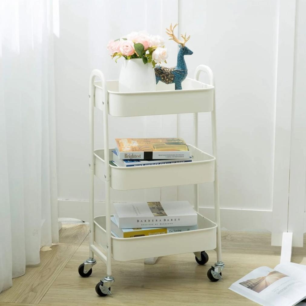 Storage cart with wheels kitchen cart with wheels 3levels rolling cart organizer for bedroom bathroom office,multi-purpose cart