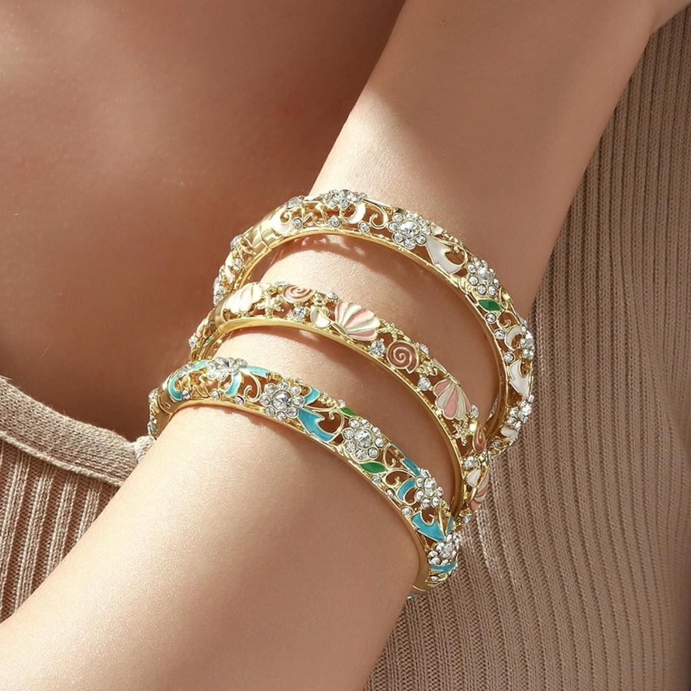 Rhinestone Vintage Cloisonne Bangle Hollow Women's Hand Bracelet Gifts for Women Girl