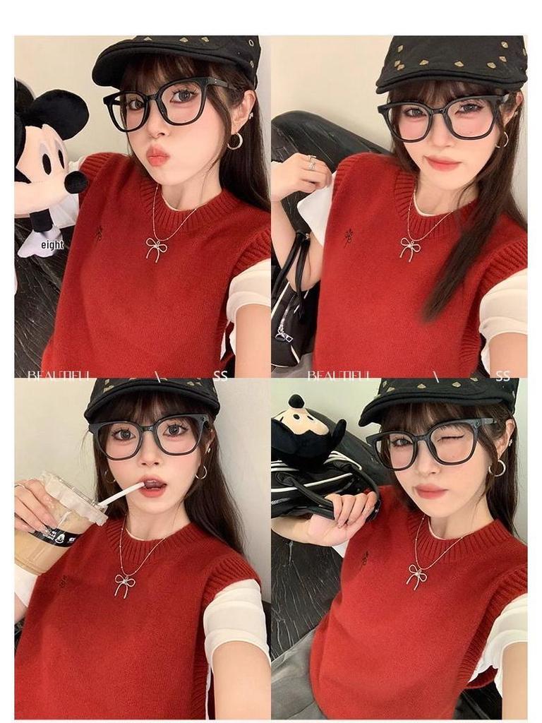 Женский вязаный жилет-свитер - Весна/Осень 2024 Маленький Без рукавов Многослойный топ