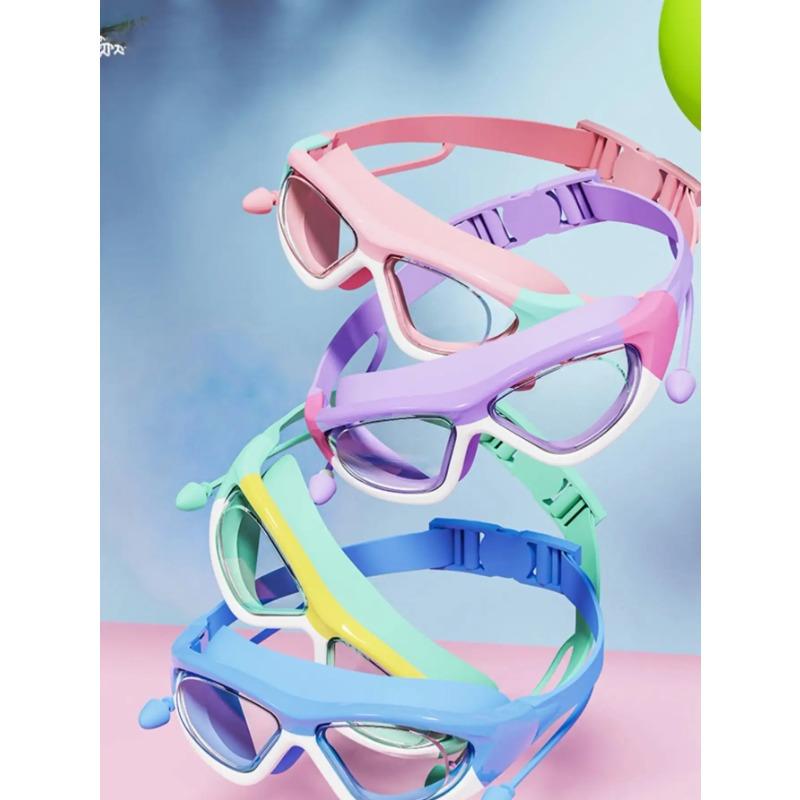 Детские водонепроницаемые и противотуманные очки для плавания с большой оправой, удобные очки, силиконовые беруши
