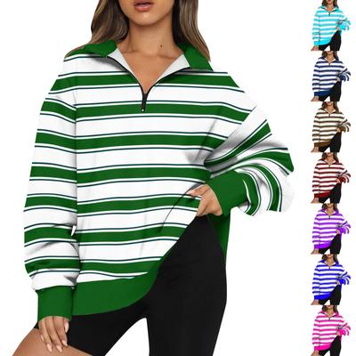 Женская толстовка, модная, с длинными рукавами, в полоску, с принтом, с застежкой-молнией на половину длины