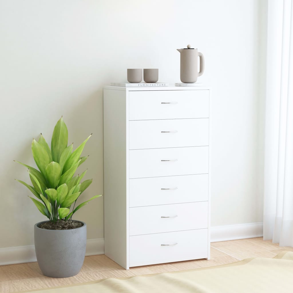 6 Drawer Sideboard in White 50 x 34 x 96 cm Engineered Wood