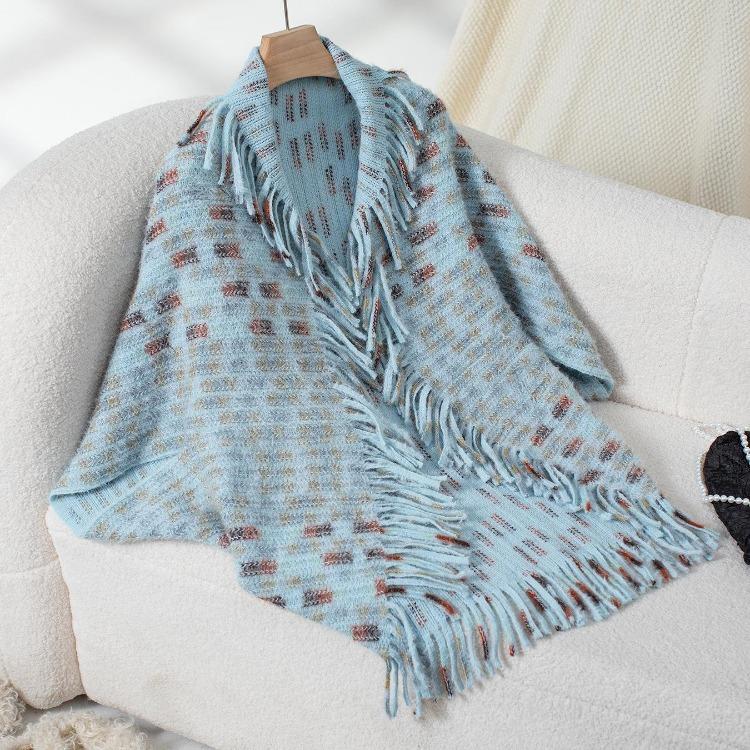 Осень Зима Женский Свободный Кардиган-Накидка с V-образным вырезом и рукавами летучая мышь Трикотаж