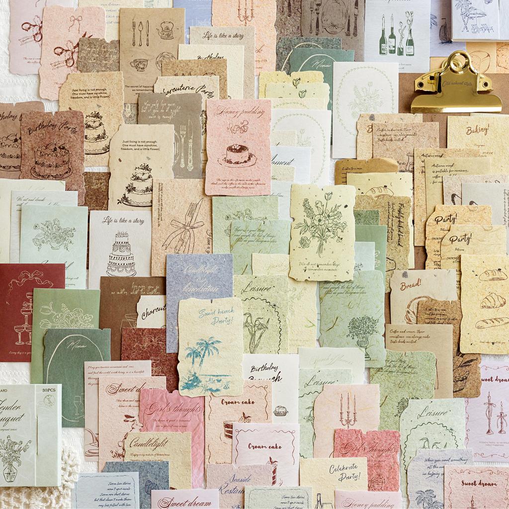 30pcs/pack Retro Material Background Decoration Sticker DIY Scrapbook Writing Paper Office School Stationery Decor Junk Journa