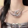 Exaggerated Personality Design Sense U Shape Cross Flash Diamond Splicing Chain Collar Light Luxury Fashionable Choker Necklace