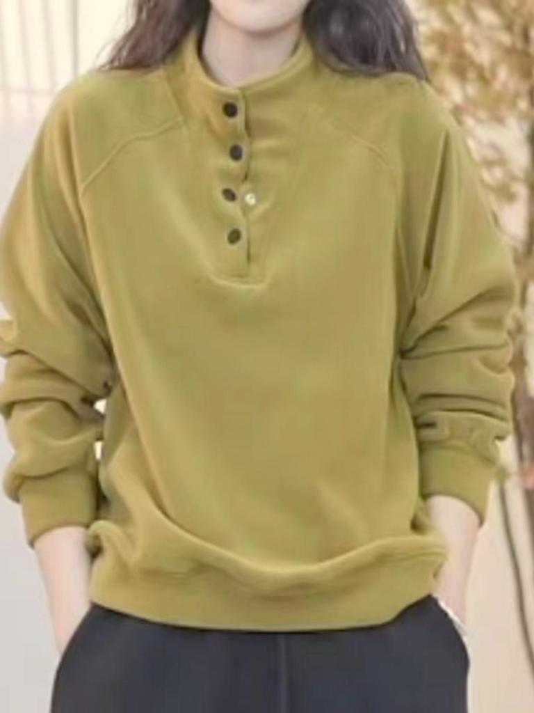 Женская вельветовая толстовка на пуговицах с флисовой подкладкой, Осень/Зима 2025 – Большой размер, Свободный, Теплый топ с длинным рукавом