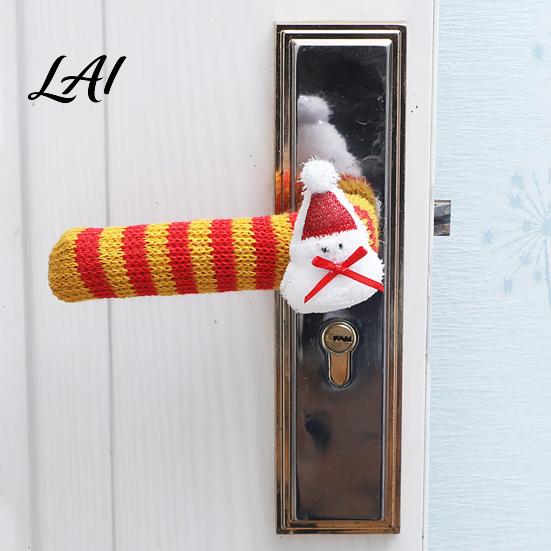 Indoor Winter Home Ornaments Knitted Christmas Doorknob Covers Santa Reindeer Decor Anti‑Slip Protector Sleeves Door Handle Guards Cushion Pads,