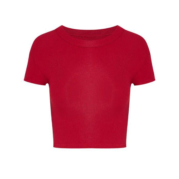 Острый укороченный топ с круглым вырезом и короткими рукавами American Girl - Облегающий крой, Шикарная высокая талия, Летний стиль