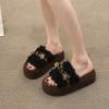 Women Platform Fur Slippers Home Cotton Flats Mules Shoes Winter 2025 Casual Flip Flops Fashion Cozy Slingback Zapatillas Mujer