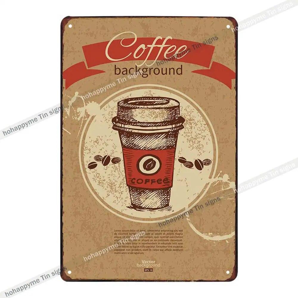 Coffee Vintage Signs Tin Metal Art Iron Painting Decoration Cafe Pub Club Bar Retro Poster Wall Stickers Home Decor 20x30cm
