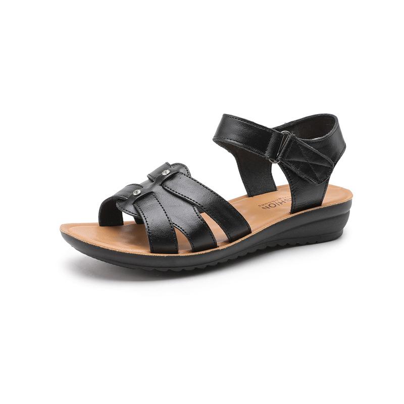 Первый слой коровьей кожи, новые сандалии для мам, кожаная мягкая подошва, удобная плоская подошва, обувь для женщин среднего и пожилого возраста, большой размер, для пожилых
