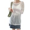 Summer Knit Loose Long Crew Openwork Solid Fall [xppe] Women's Top, Pullover, Fit, Lightweight, Sleeves, Neck, Mesh, Sheer, See-Through, Stylish,