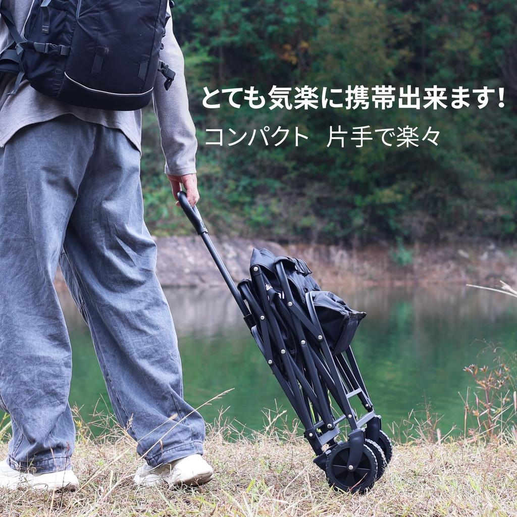 AHEAD GALE Carry Wagon Outdoor Large Capacity Folding Outdoor Wagon Carry Cart Camping Cart Equipped with Wide Tires (Black (M))