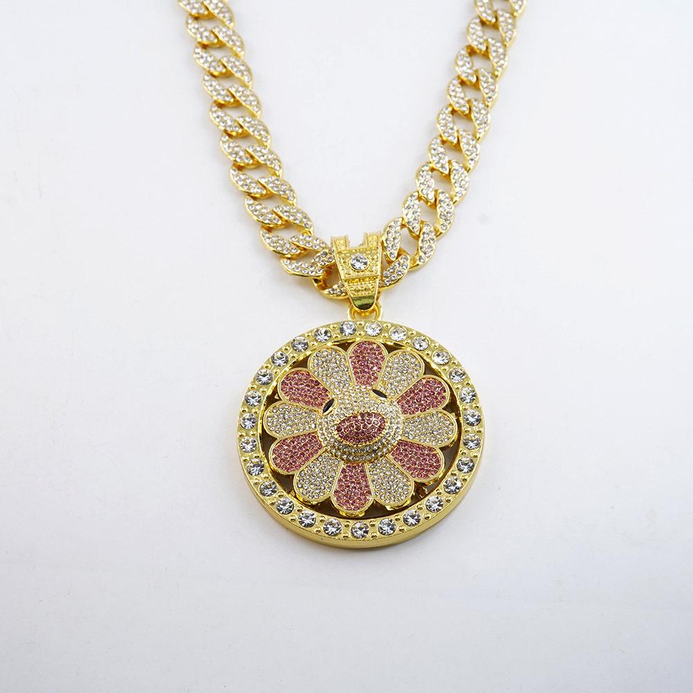 Красочный вращающийся кулон в виде подсолнуха, кубинский предмет, европейское и американское ожерелье, модный бренд в стиле хип-хоп, персонализированные цветочные украшения