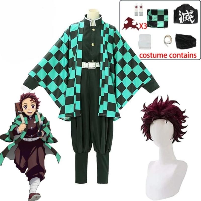 Аниме Demon Slayer Kamado Tanjirou Косплей Костюм Kimetsu No Yaiba Мультфильм Костюм Sutis Парики Хэллоуин Для Детей Взрослых CosParty