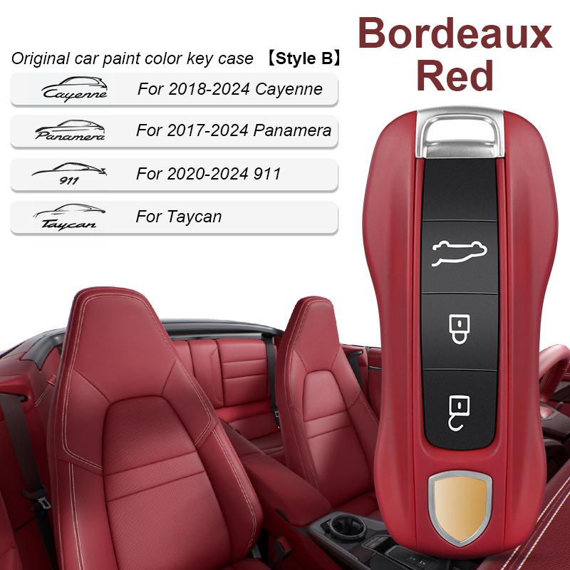 AABKR1 For Porsche Cayenne Mancan Panamera 911 718 Boxster Cayman Taycan 2010-2024 Car Key Paint Case Bordeaux Red Shell Replacement