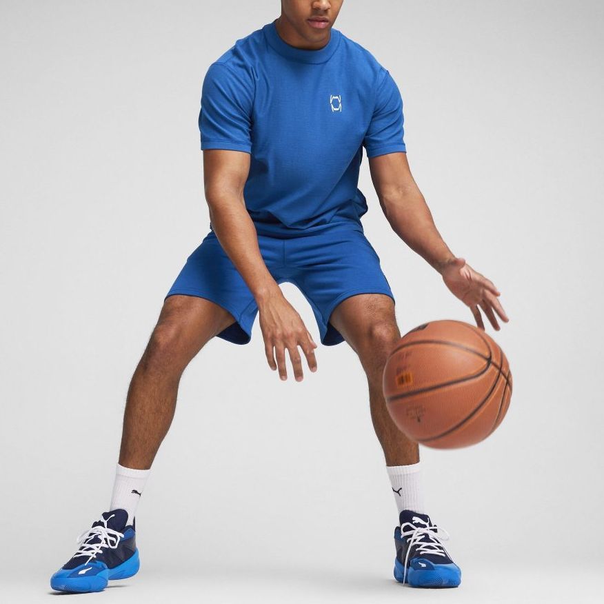 Puma Pivot Unisex Tee Logo Embroidery Design Casual Round Neck Short Sleeve Drop Shoulder T-Shirt Men Tops Blue-Glaze 623058-08