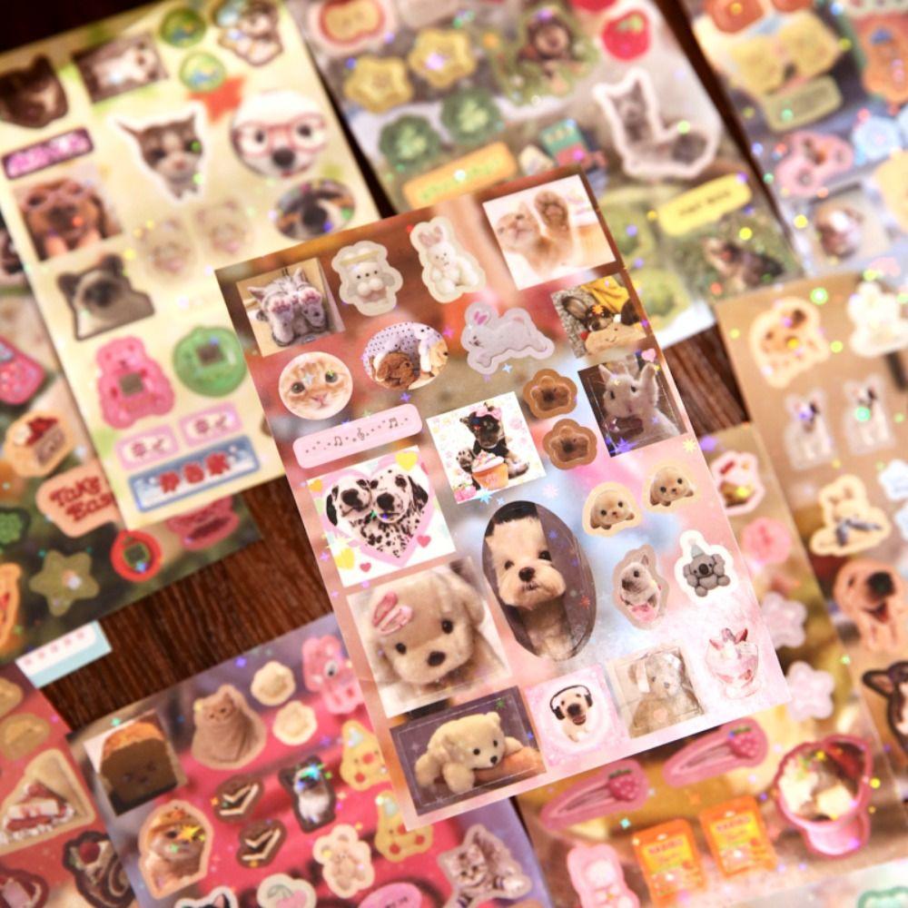 30sheets Star Flash Film Stickers Book Retro Style Cute Pet Food Play Store Series Scrapbooking Stickers Full Die-Cut Kids Toys
