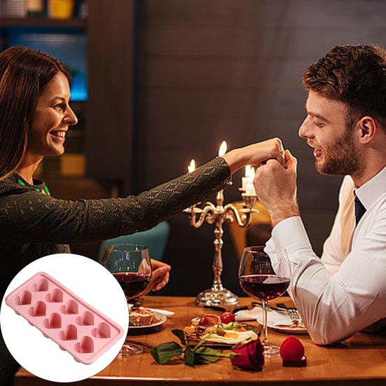 Heart Shaped Silicone Ice Cube Trays 10 Cavities Easy Release DIY Love Heart Ice Cubes Chocolate Candy Mold for Cocktails Whiskey BPA Free Dishwasher