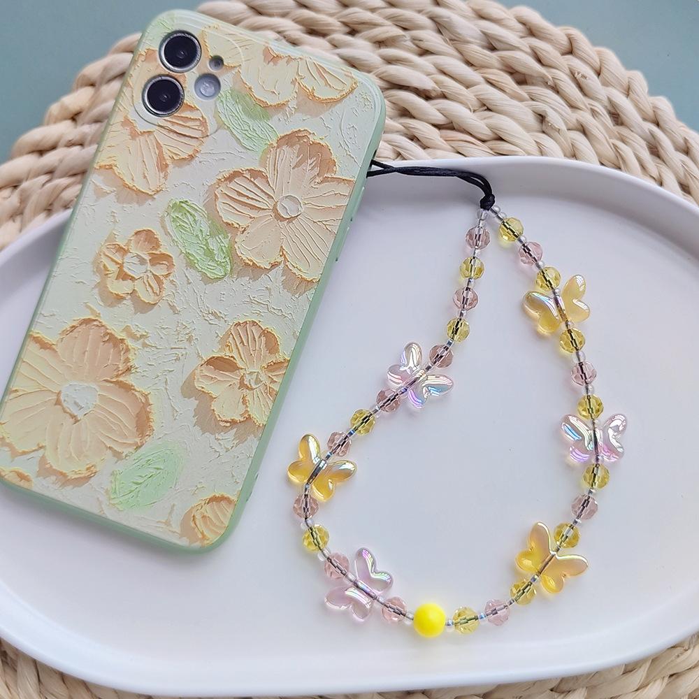 Новый кулон в виде чехла для телефона, подвеска в виде бабочки с кристаллами, цепочка для телефона, чехол для телефона из бисера, кулон