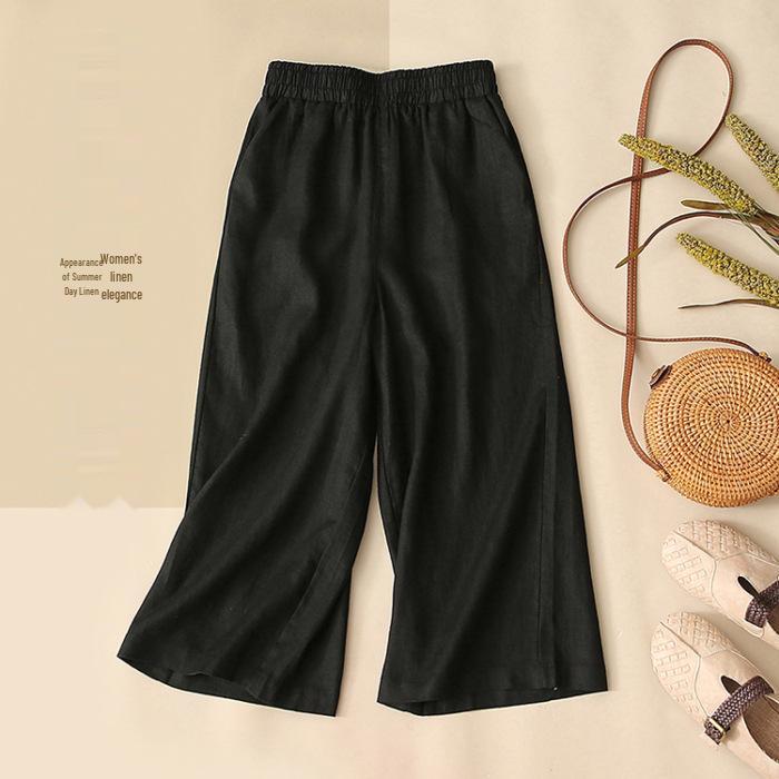 Винтажный комплект из хлопка и льна с вышивкой в стиле Юго-Восточной Азии: Рубашка с рукавом семь восьмых и брюки широкого кроя